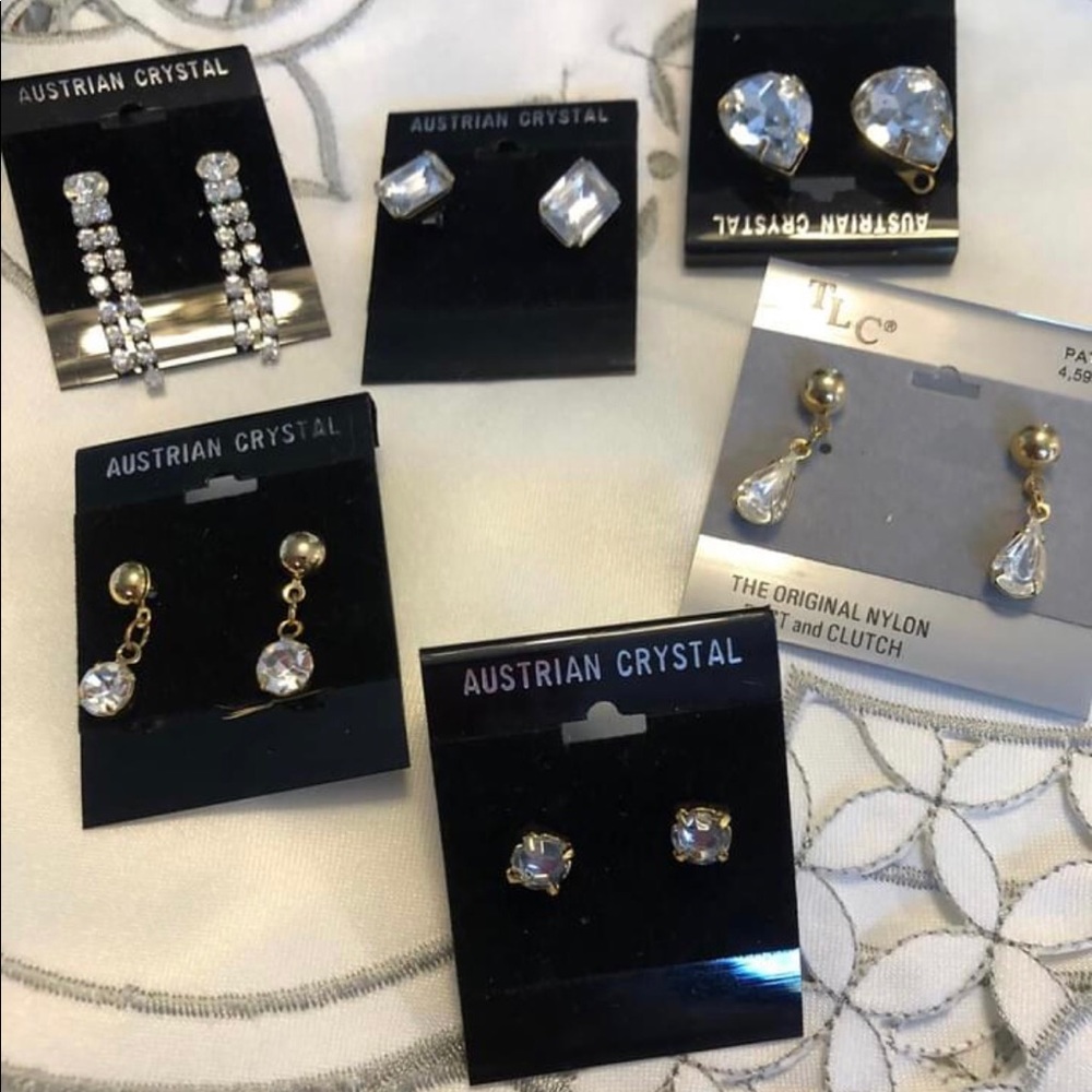New Austrian Crystal Ear Stud Earrings Gold Tone 6 Pair Total